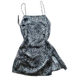 Motel Women's Silver Cheetah Print Slip Mini Party Night Dress